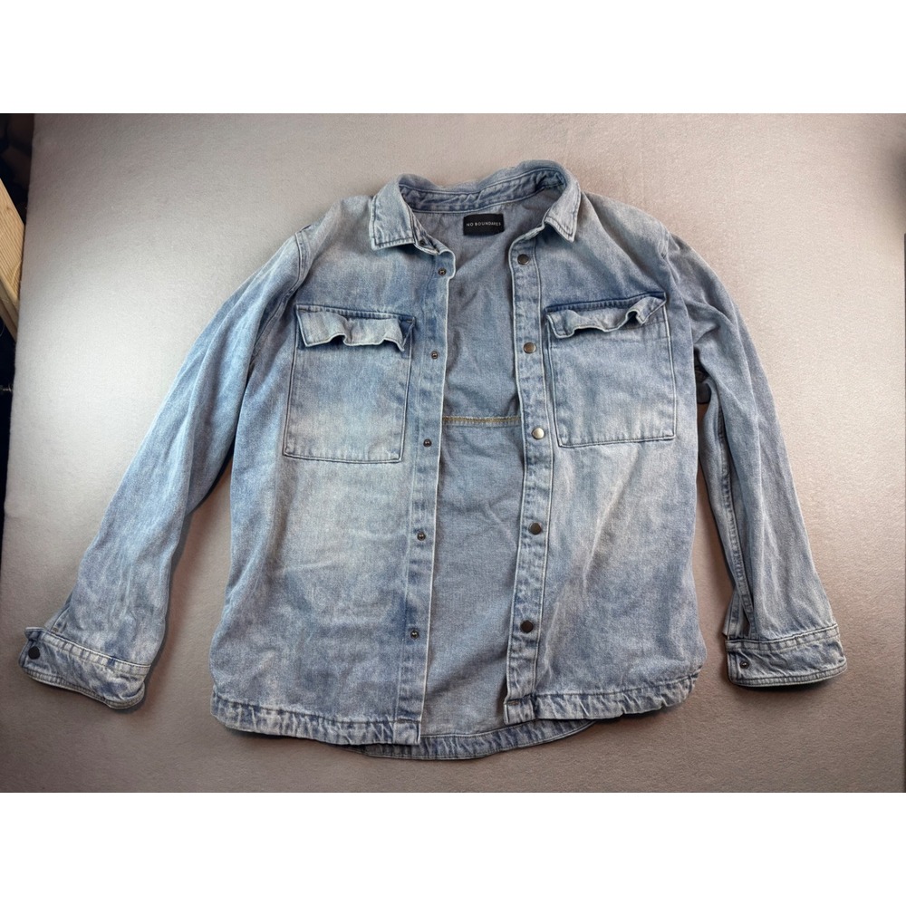 No Boundaries Mens Light Wash Denim Shirt Jacket Blue Small S 34-36 Cotton